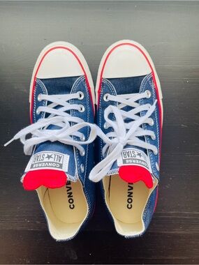 Converse Navy Canvas Low Tops with Red Accent